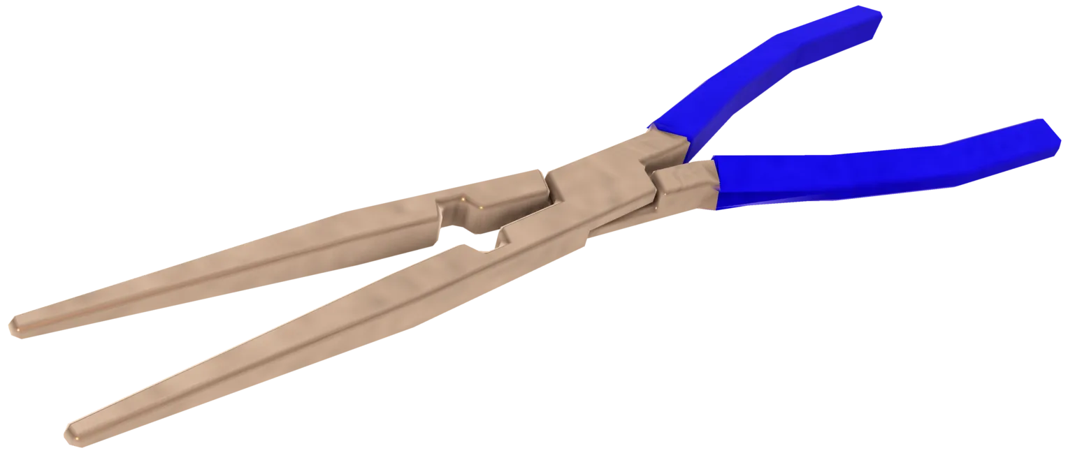 A pair of shiny metallic pliers with smooth blue plastic coated handles.